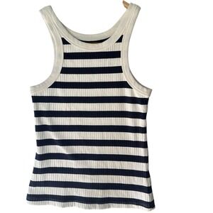 Mother The Chin Up Ribbed Cropped Tank Top Navy/White Coastal Chic‎ Small Preppy